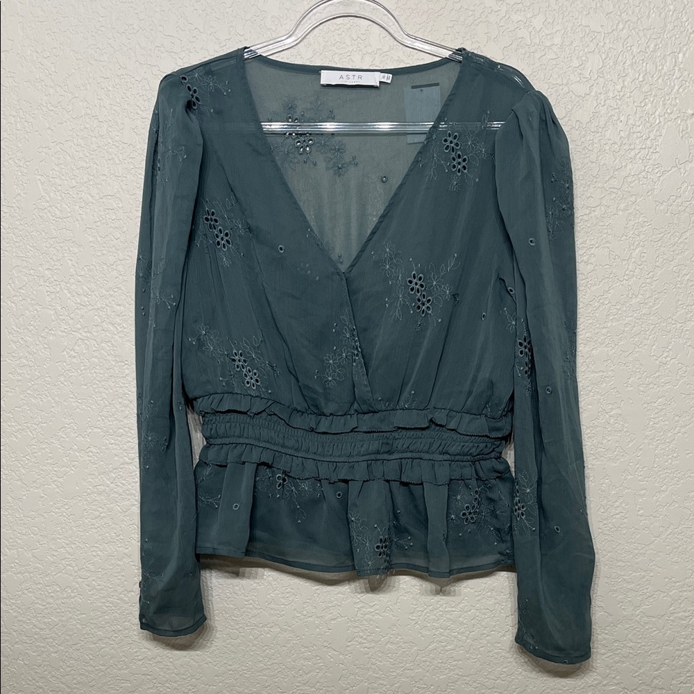 ASTR Women's Sage Sheer Embroidered Blouse